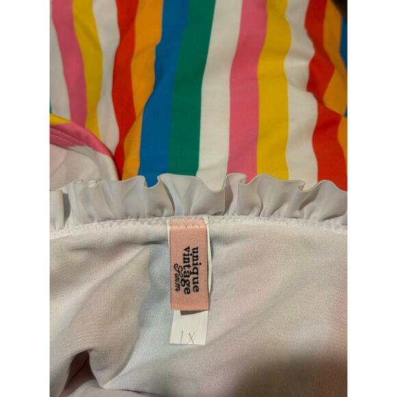 Unique Vintage Retro Rainbow Stripe High Waist Swim Bikini Bottom 1X NWOT - Picture 4 of 4